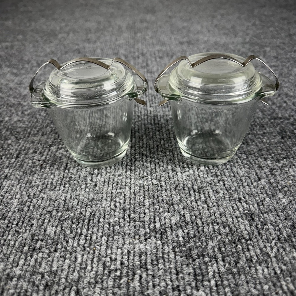 Vintage Sovirel Glass Jam Jars Set Of 2 Clear‎ Round With Lids France Kitchen